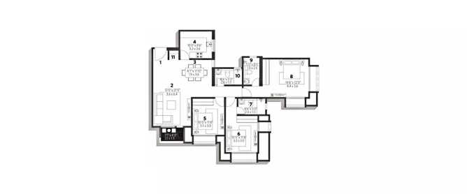Hiranandani Upscale Egattur - Floor plan 3 BHK 1445 Sq.ft