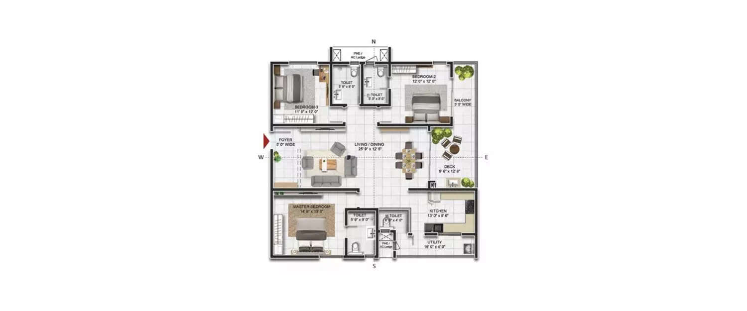 Floor plan for 3 BHK