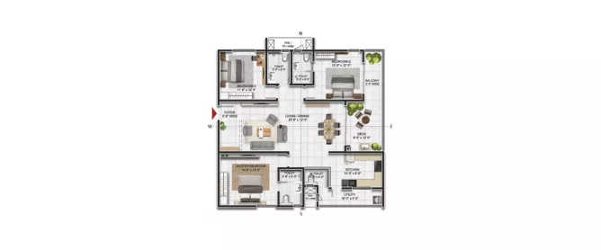 Prestige Beverly Hills Kokapet - Floor plan 3 BHK 1294 Sq.ft