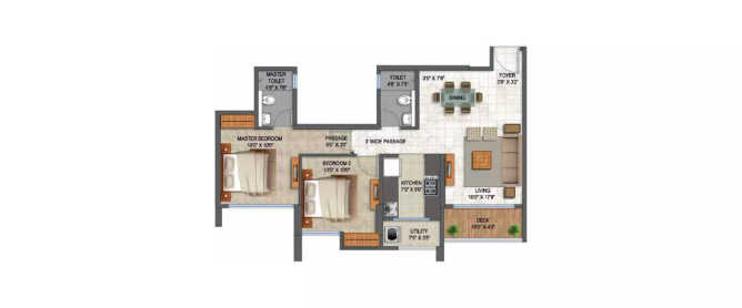 Lodha Riverview Ghodbunder Road - Floor plan 2 BHK 771 Sq.ft