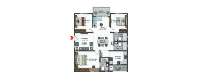 Team4 Nyla Miyapur - Floor plan 3 BHK 1710 Sq.ft