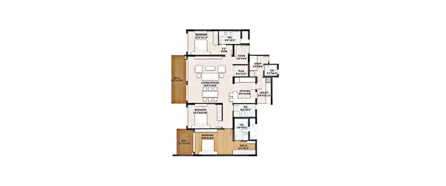Floor plan for 3 BHK
