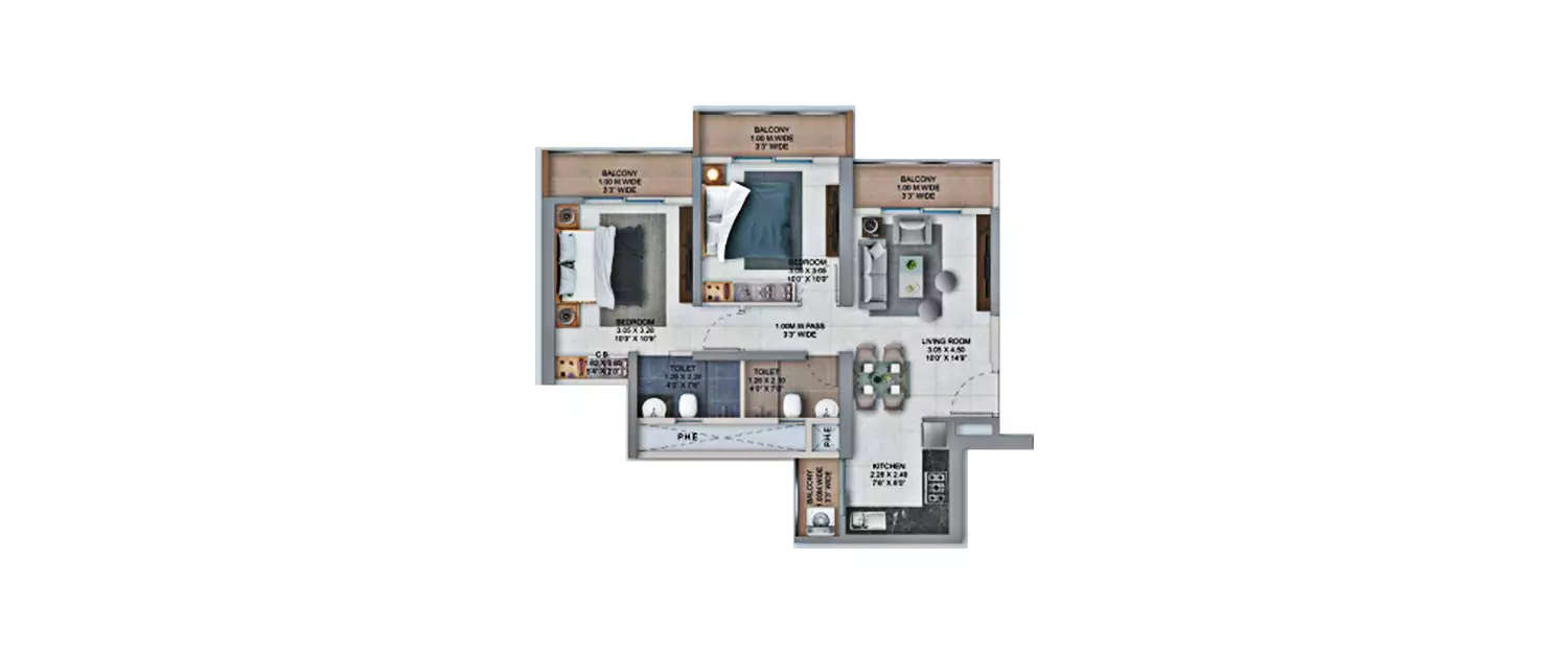 Floor plan for 2 BHK