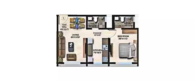Devam Majesty Ghatkopar - Floor plan 1 BHK 408 Sq.ft