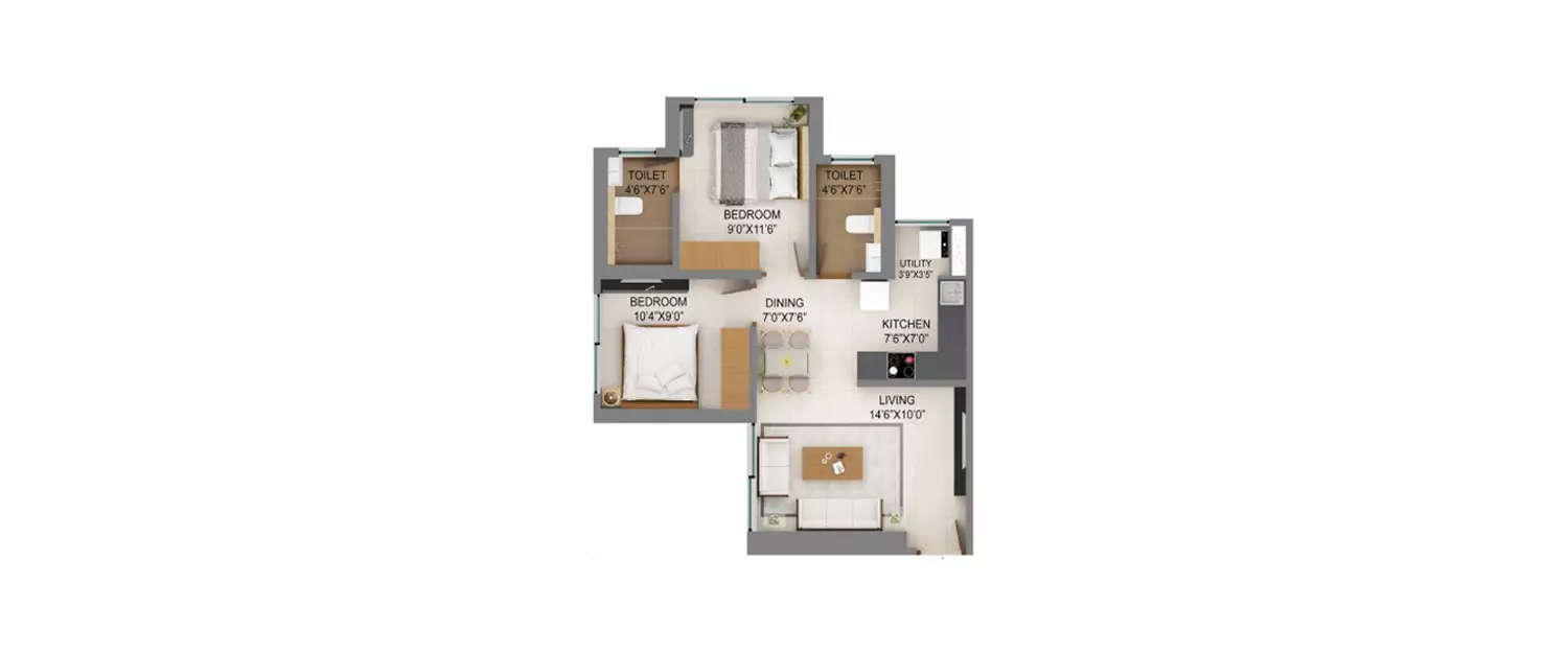 Floor plan for 2 BHK