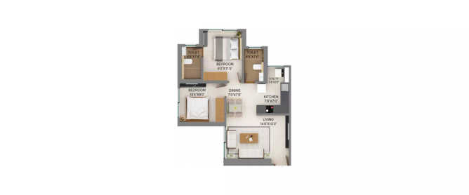 Shapoorji Pallonji Codename Mumbai Dreams Mulund - Floor plan 2 BHK 563 Sq.ft