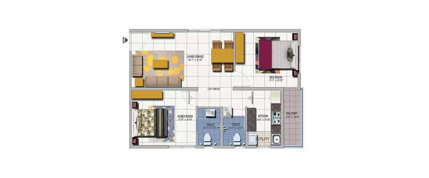 Floor plan for 3 BHK