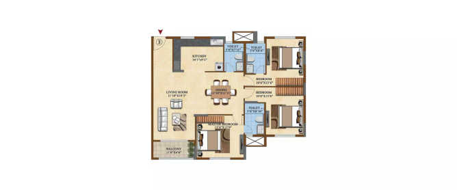 Salarpuria Sattva Divinity Pantarapalya - Floor plan 3 BHK 1246 Sq.ft