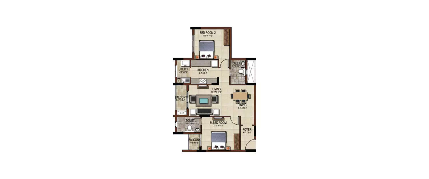 Floor plan for 2 BHK