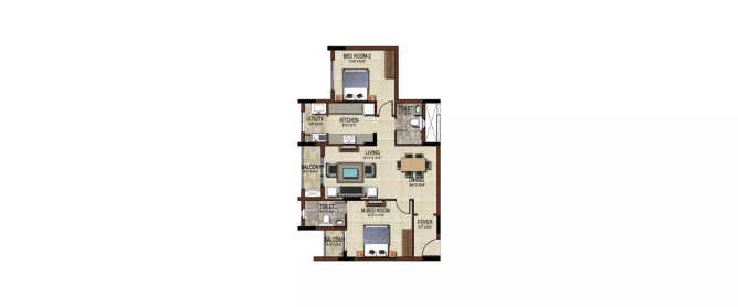 Salarpuria Sattva East Crest Konadasapura - Floor plan 2 BHK 791 Sq.ft