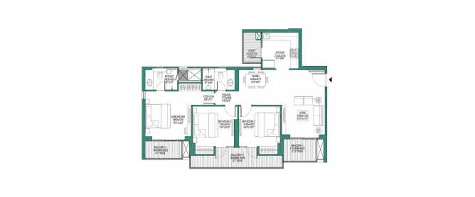 Godrej Woods Sector 43 - Floor plan 3 BHK 874 Sq.ft