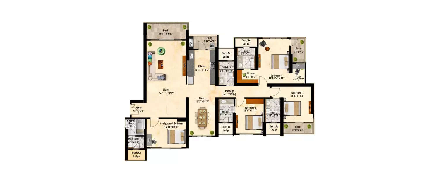 Floor plan for 4 BHK