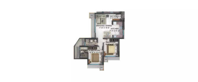Nahar Olivia Powai - Floor plan 2 BHK 658 Sq.ft