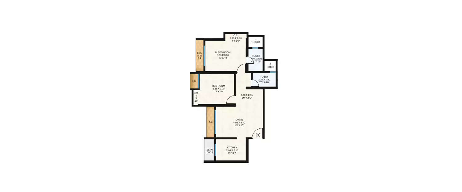 Floor plan for 2 BHK