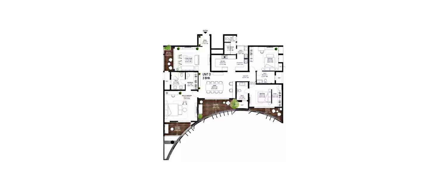 Floor plan for 3 BHK