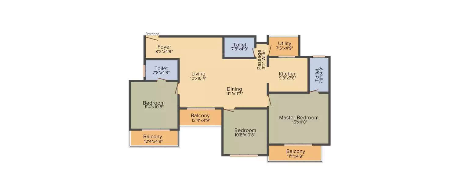 Floor plan for 3 BHK