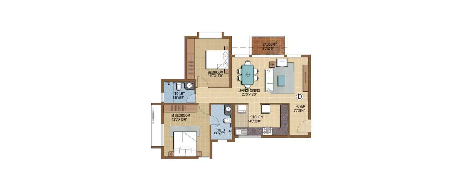 Floor plan for 2 BHK