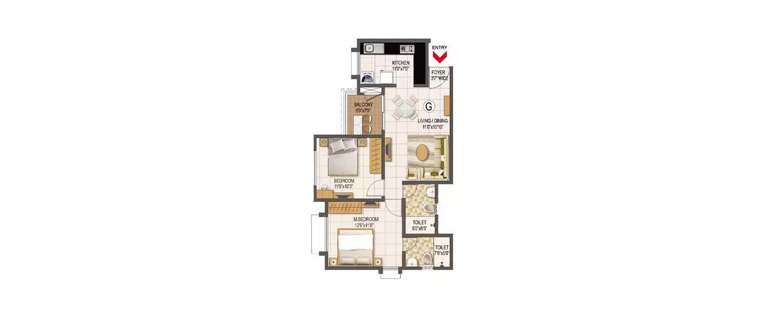 Floor plan for 2 BHK