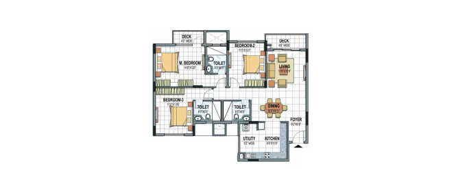 Prestige Silversun Bellandur - Floor plan 3 BHK 1703 Sq.ft