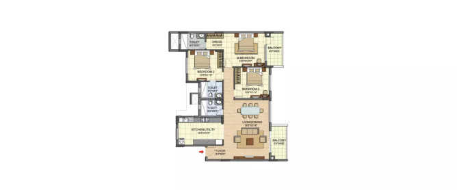 Prestige Jade Pavilion Bellandur - Floor plan 3 BHK 1921 Sq.ft