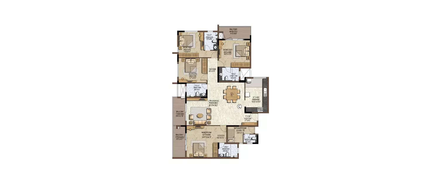 Floor plan for 4 BHK