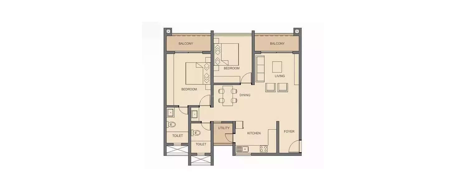 Floor plan for 2 BHK