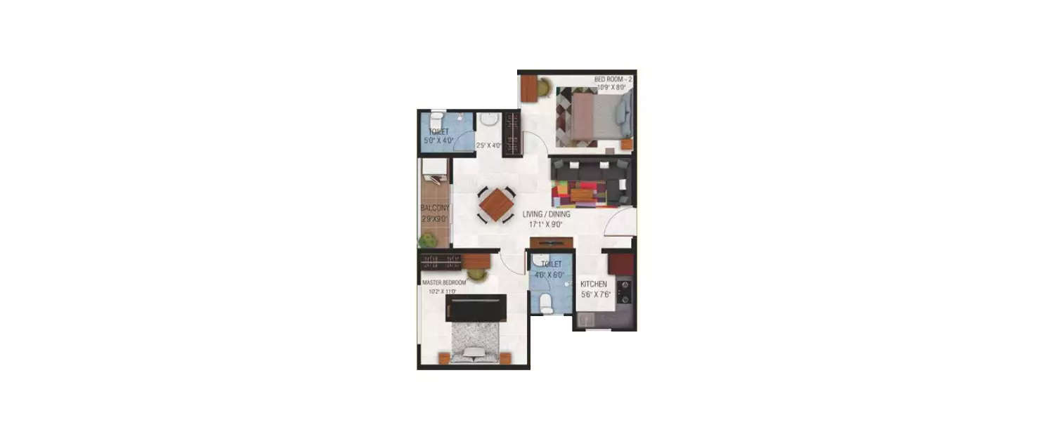 Floor plan for 2 BHK