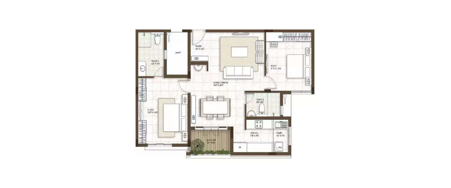 Floor plan for 2 BHK
