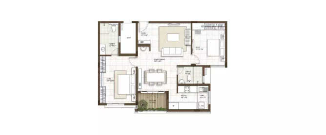 Prestige Courtyards Sholinganallur - Floor plan 2 BHK 836 Sq.ft