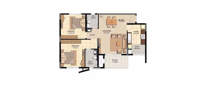 Prestige Bella Vista Porur - Floor plan 2 BHK 1340 Sq.ft