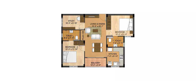 Radiance Mercury Perumbakkam - Floor plan 2 BHK 1067 Sq.ft