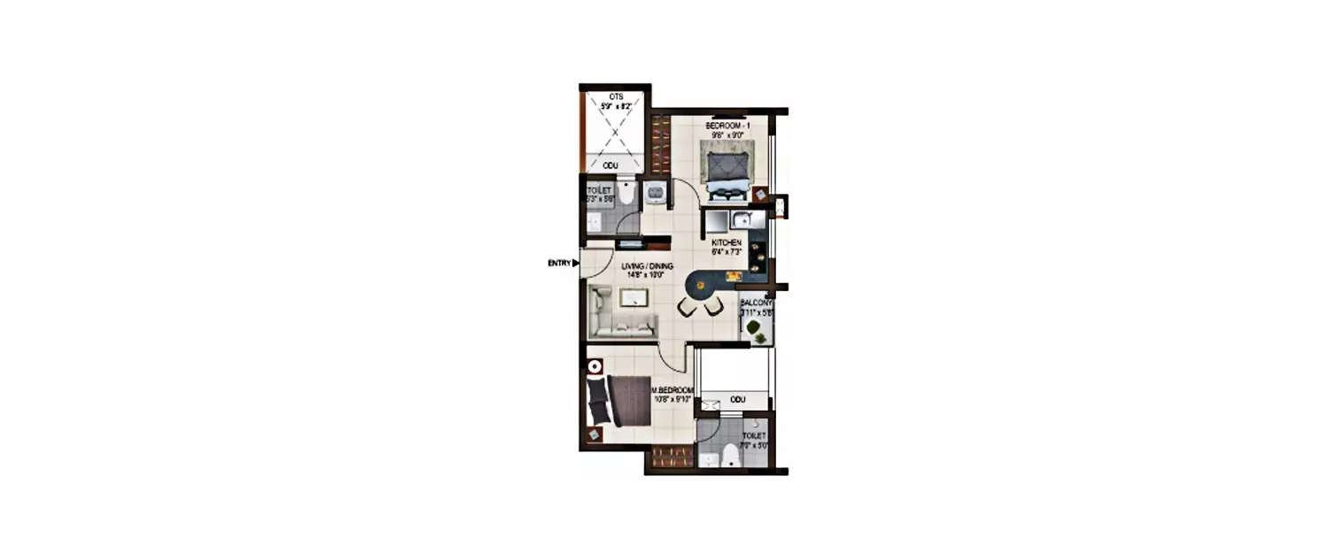 Floor plan for 2 BHK