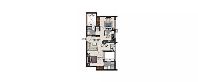 Casagrand Smart Town Thalambur - Floor plan 2 BHK 773 Sq.ft