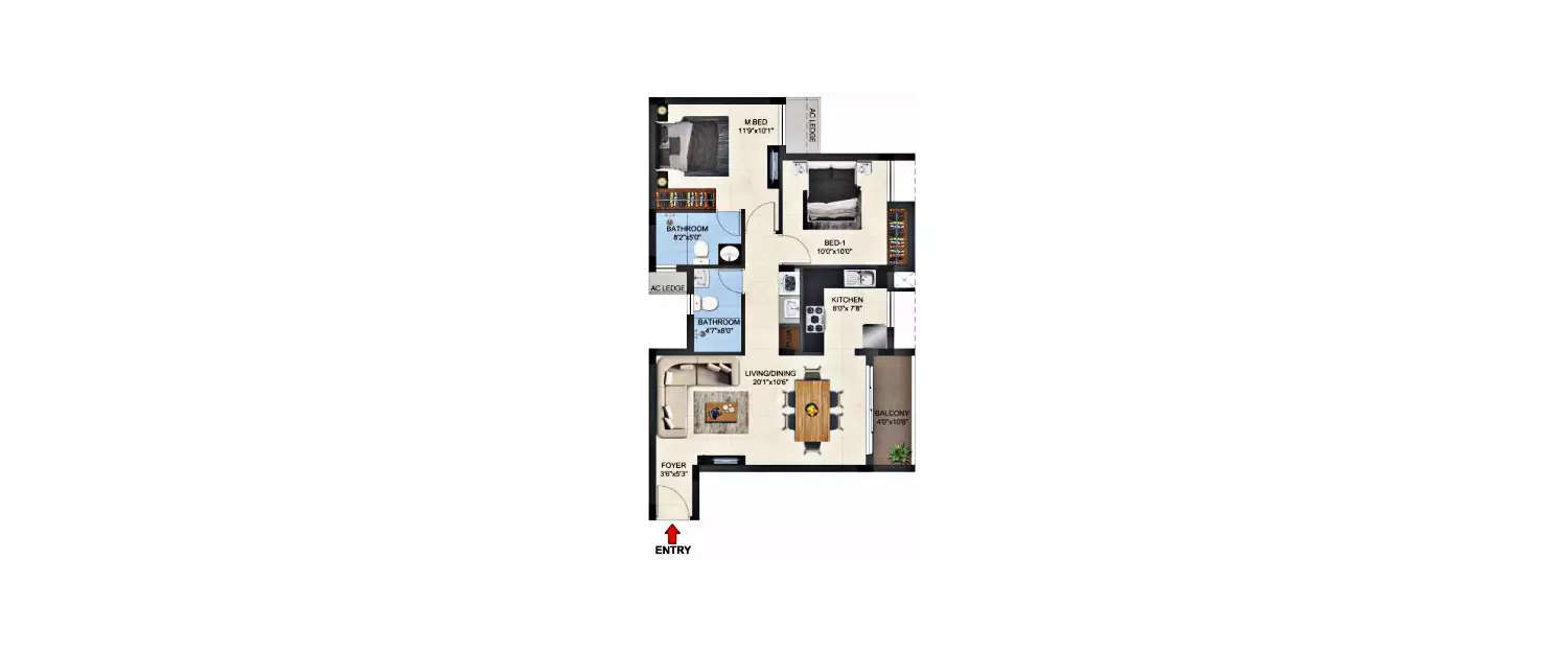 Floor plan for 2 BHK
