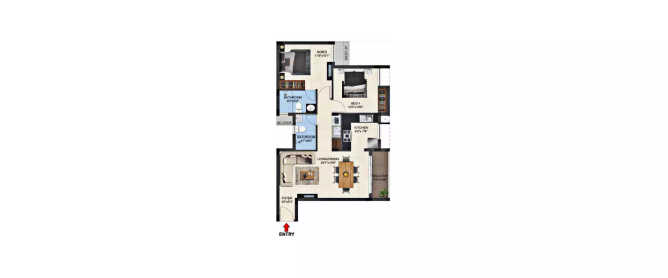 Casagrand Primera Manapakkam - Floor plan 2 BHK 993 Sq.ft