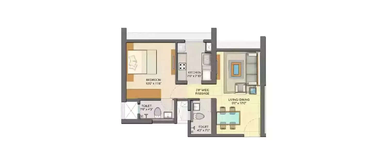 Floor plan for 1 BHK