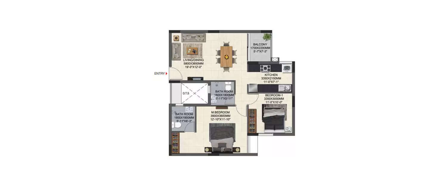 Floor plan for 2 BHK