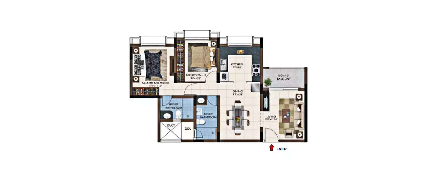 Floor plan for 2 BHK