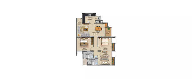 Casagrand Supremus Thalambur - Floor plan 3 BHK 1277 Sq.ft