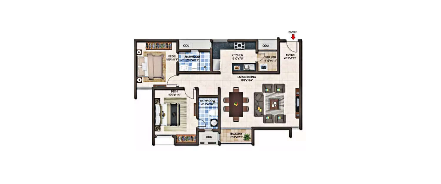 Floor plan for 2 BHK