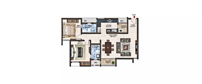 Casagrand Crescendo Nolambur - Floor plan 2 BHK 1197 Sq.ft