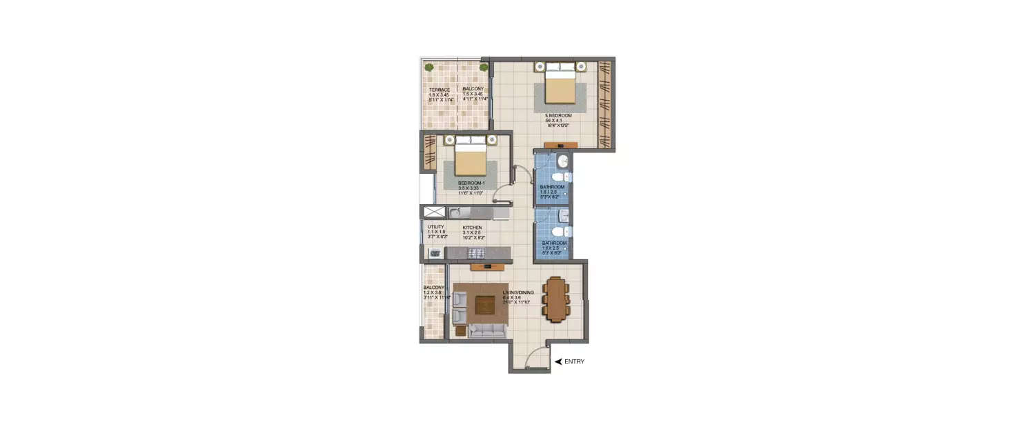 Floor plan for 2 BHK
