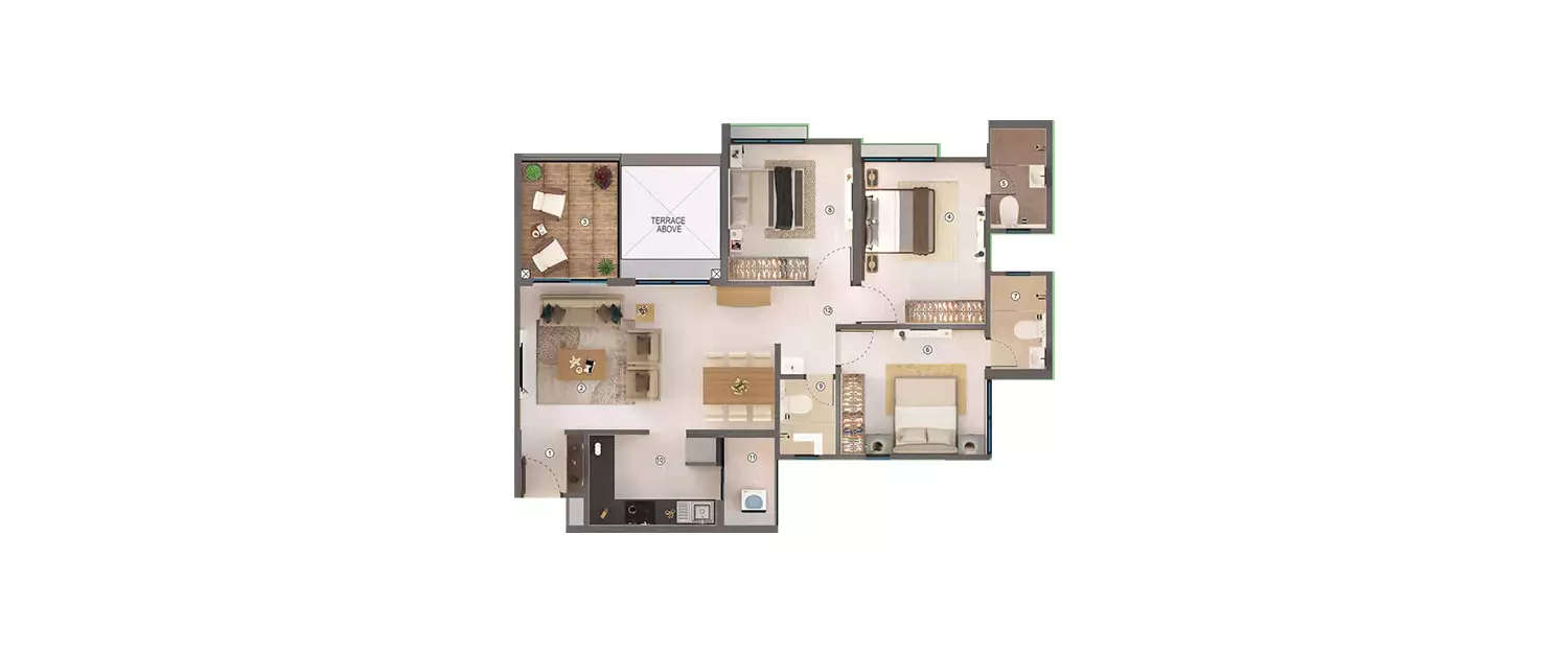 Floor plan for 3 BHK