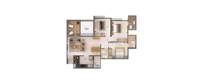 Shapoorji Joyville Hinjawadi Hinjewadi - Floor plan 3 BHK 1434 Sq.ft