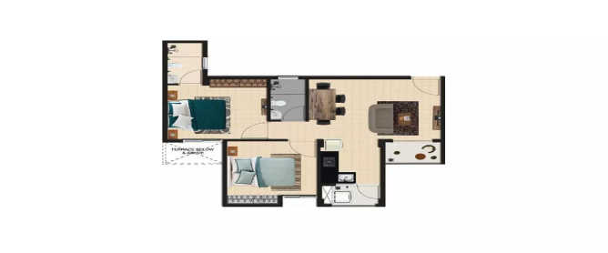 Peninsula Address One Gahunje - Floor plan 2 BHK 475 Sq.ft