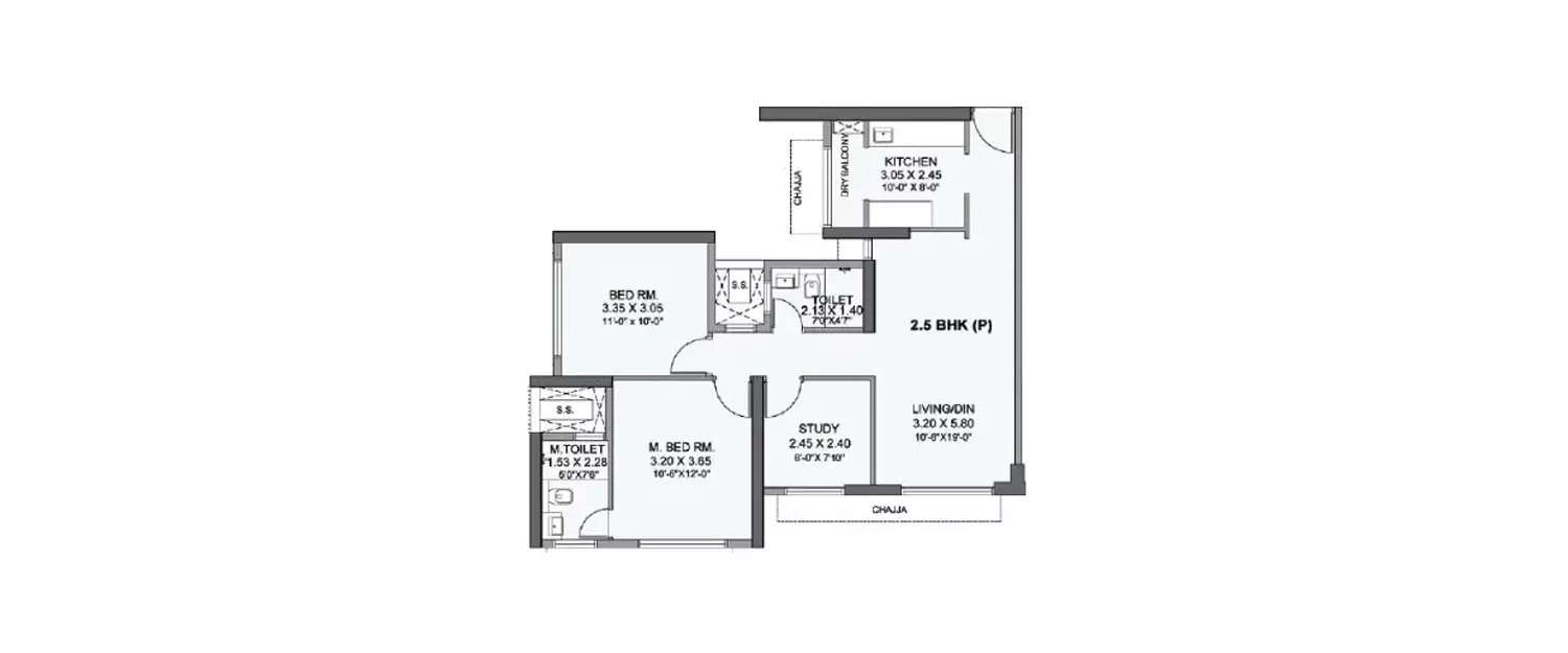 Floor plan for 2 BHK