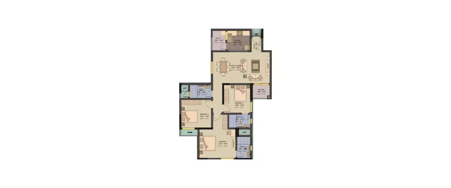 Floor plan for 3 BHK