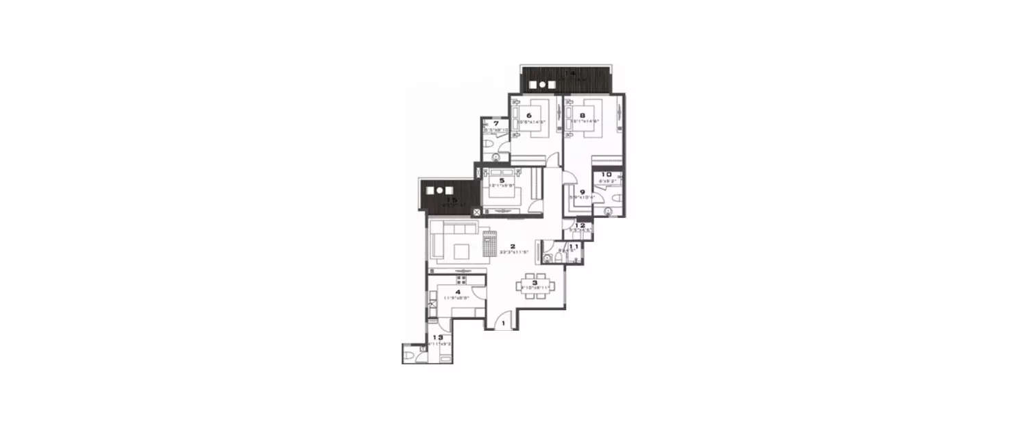 Floor plan for 3 BHK