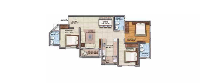 Shriram Greenfield Bendiganahalli - Floor plan 3 BHK 1350 Sq.ft