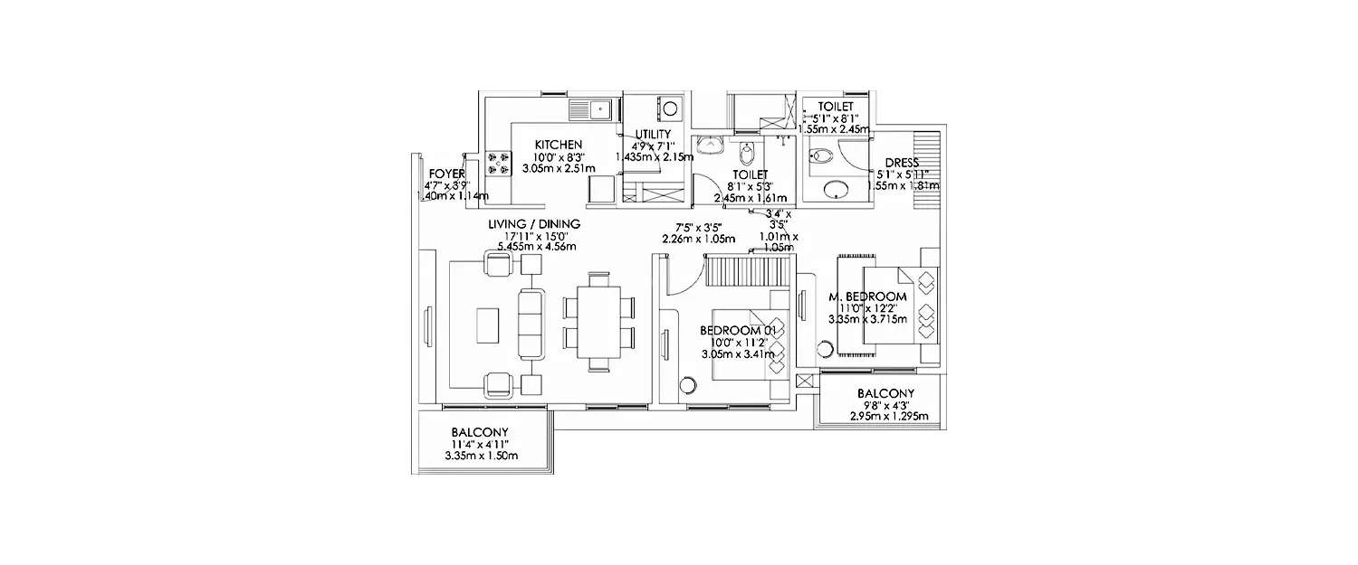 Floor plan for 2 BHK